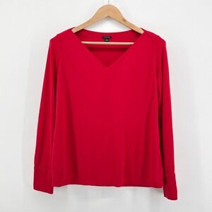 Ann Taylor Red V-Neck Long Sleeve‎ Blouse Covered Button Cuffs Size M 505154